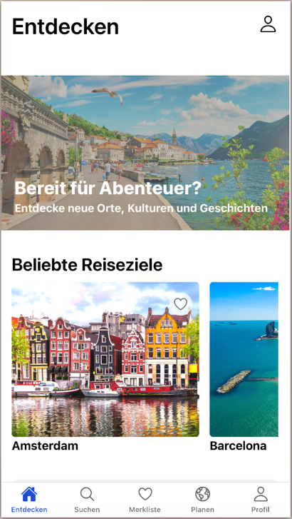 TripTracker: Startseite Entdecken