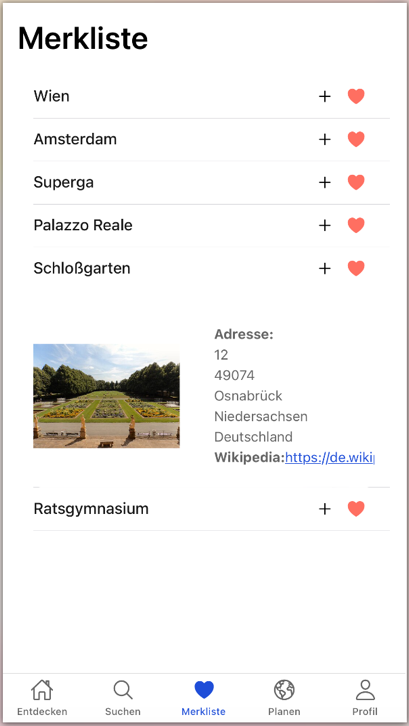 TripTracker: Merkliste