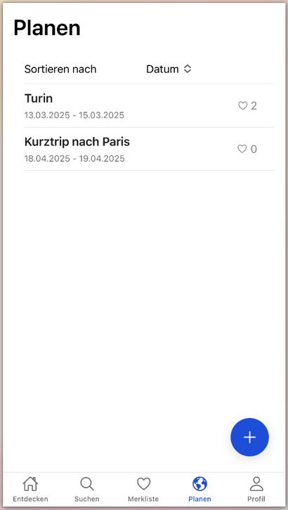 TripTracker: Übersicht der Reisen