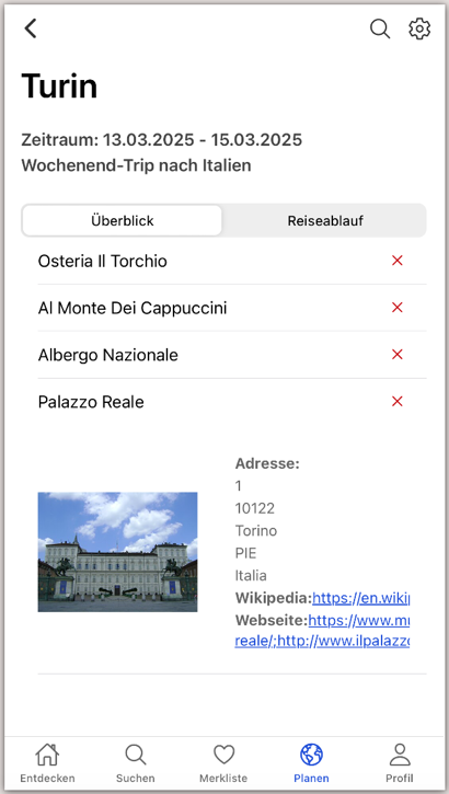 TripTracker: Reise mit Orten nach Tagen